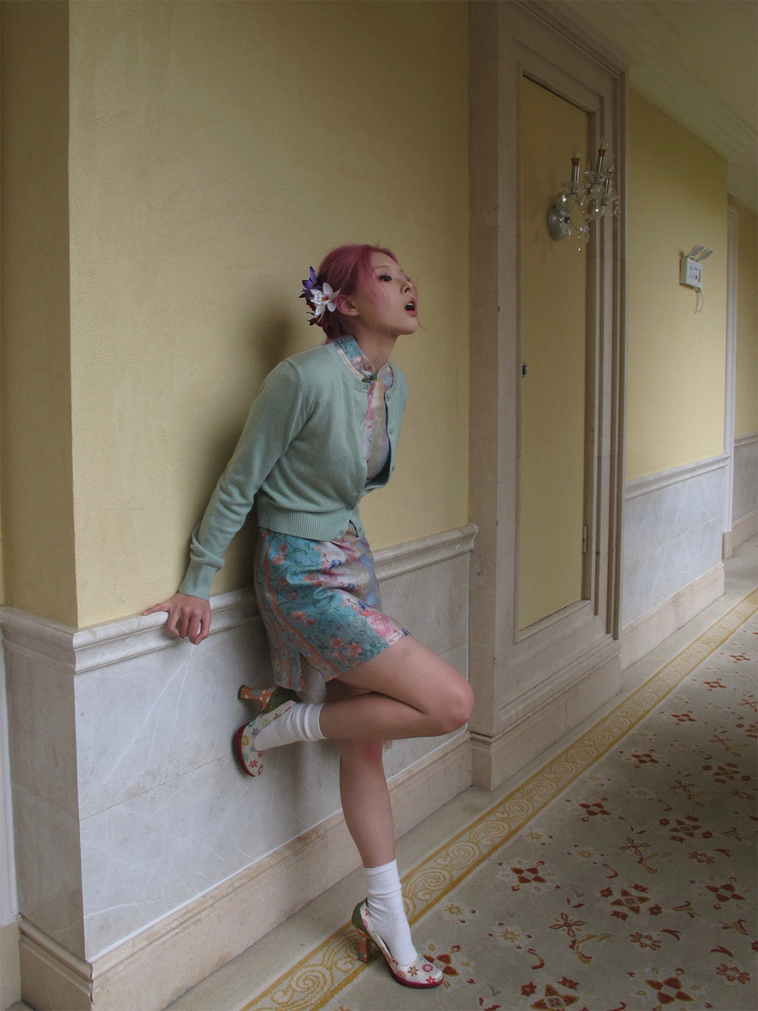 Chinese-Style Print Cheongsam Dress