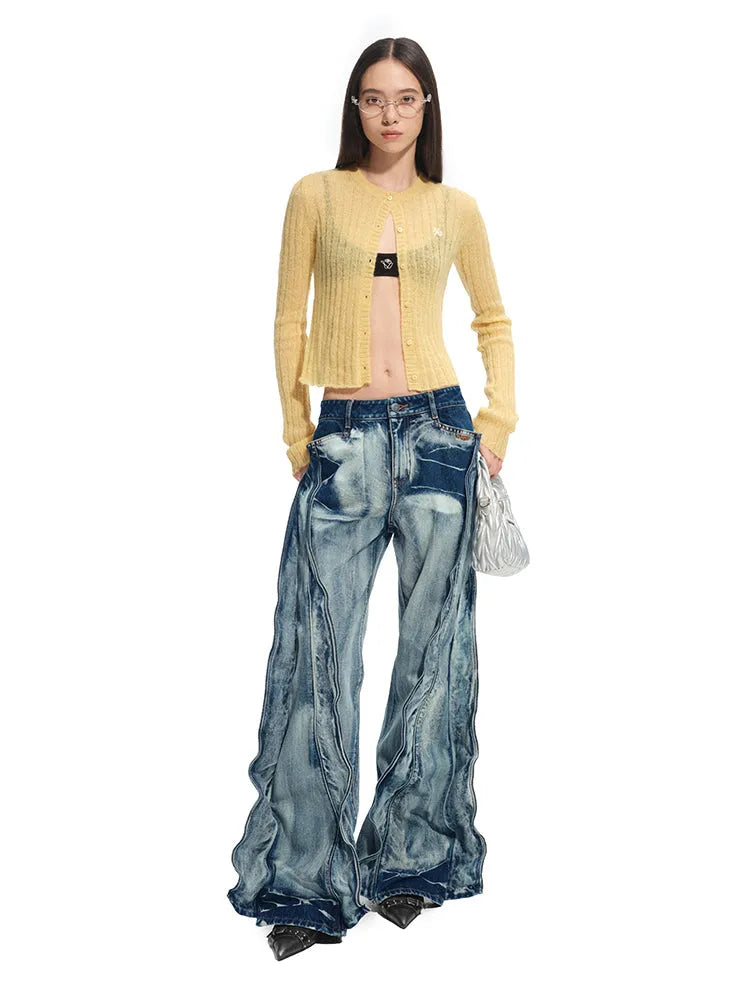 Alpaca Mohair Slim Fit Hollow-out Knit Blouse