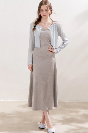 100% Lyocell Lace Trim Sheer Knit Cardigan