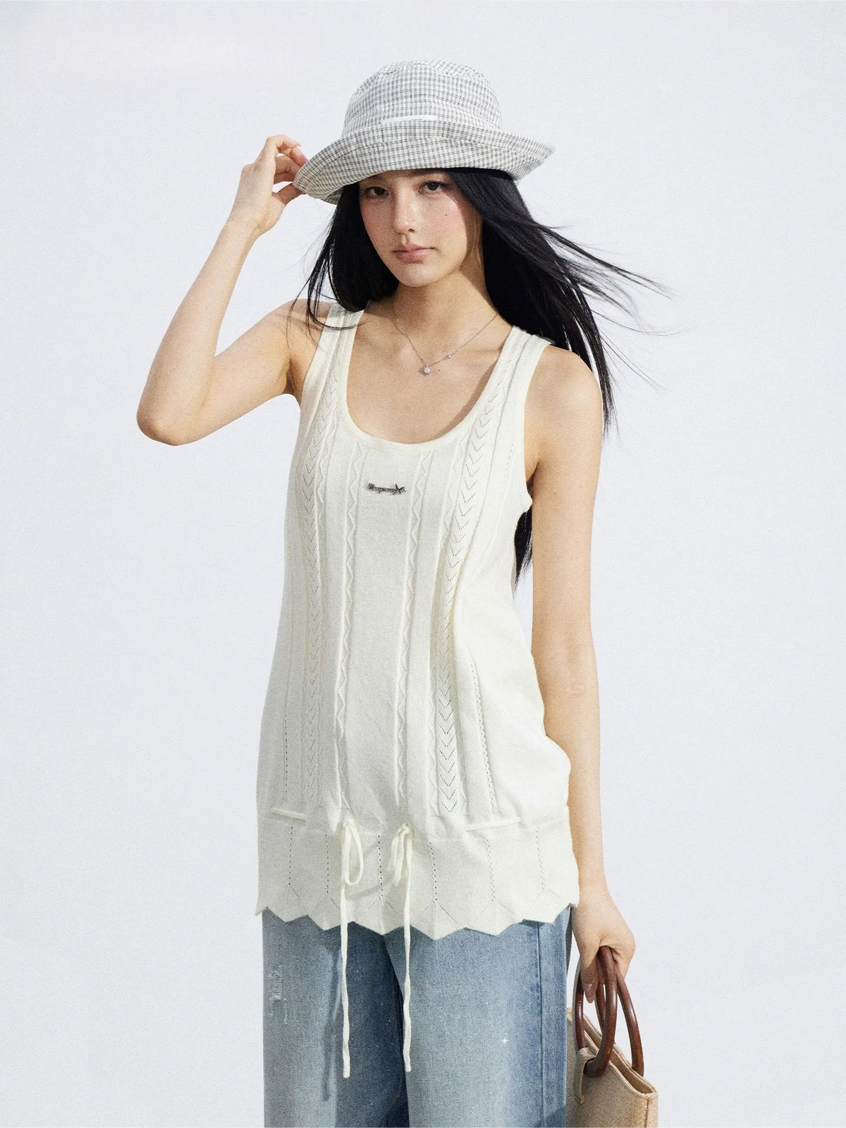 Drawstring Ruched Knit Tank Top