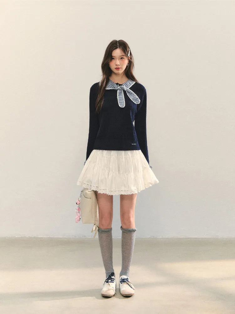 Cable Knit Checkered Sweater