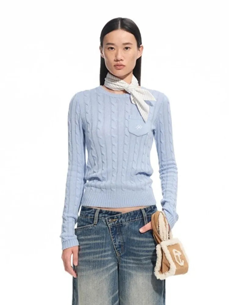 "Djembe Series" Wool Round Neck Slim Knit Crewneck