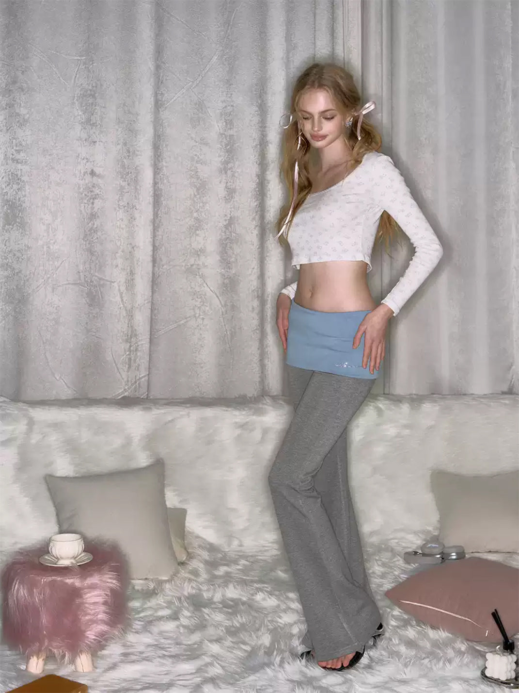 Colorblock Rhinestone Flared Pants