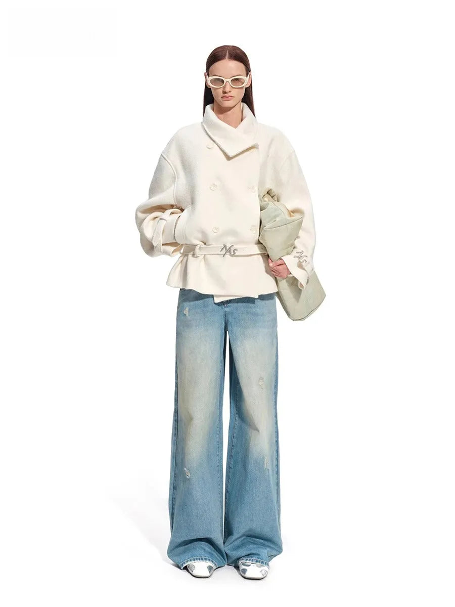 "Djembe Series" 90% Wool Bouclé Layered-Collar Wool Jacket