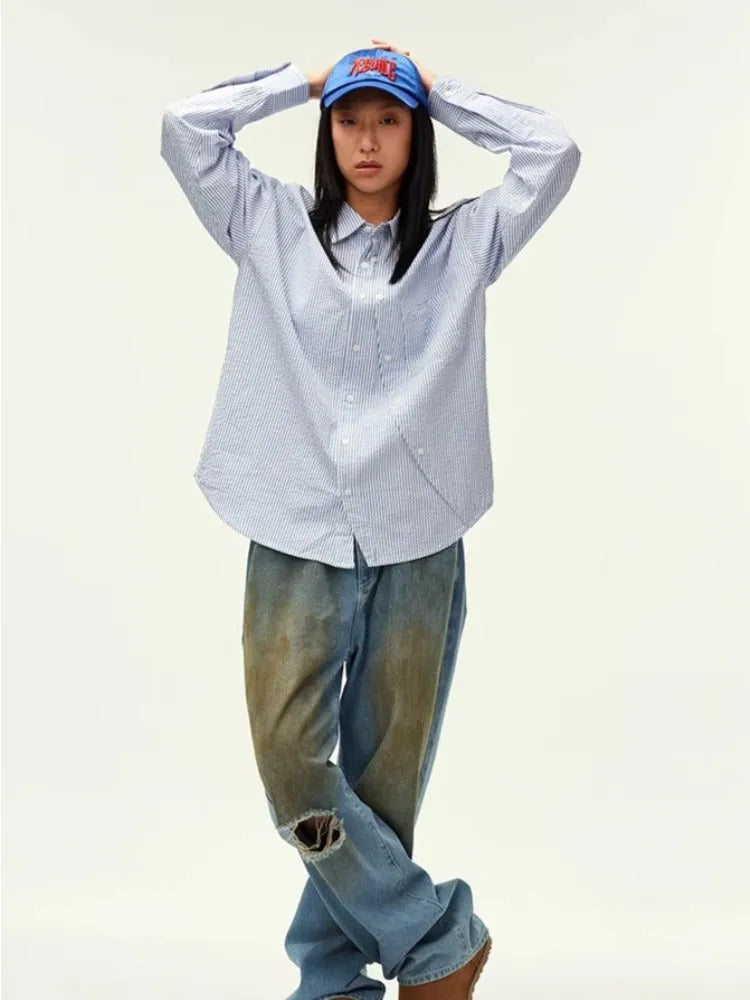 Textured Stripe Double-Placket Shirt