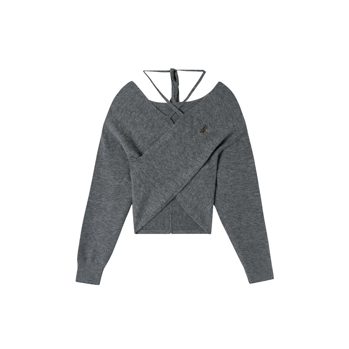 Grey Crossed Knit Halter Top