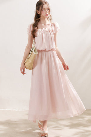 3D Floral Chiffon Flutter Sleeve Dress