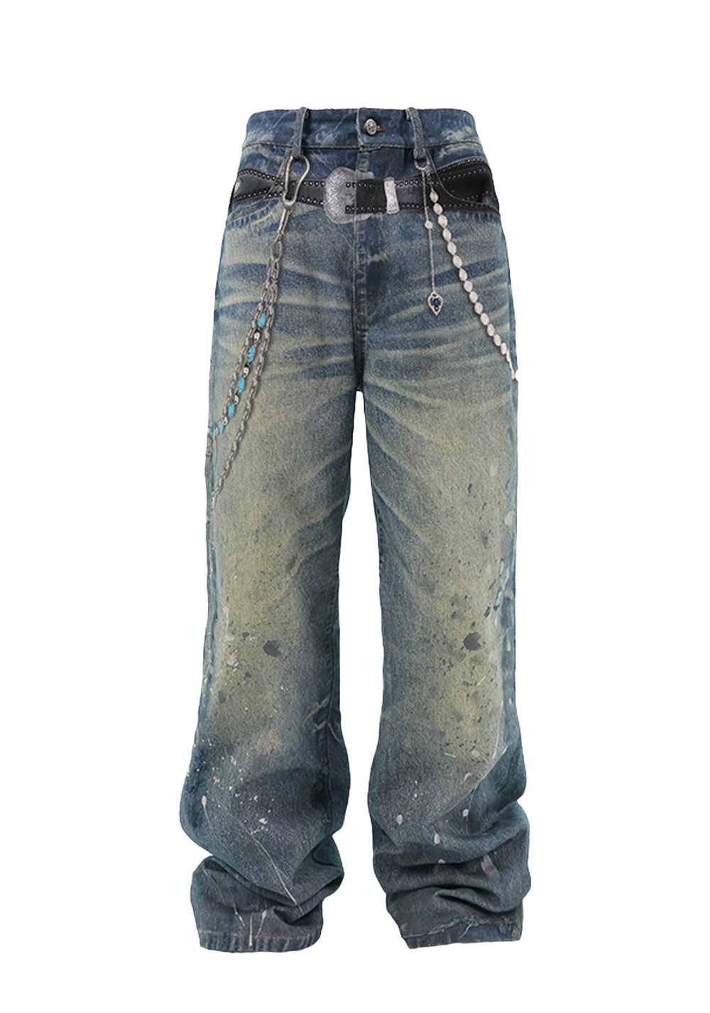 3D Chain Print Vintage Jeans