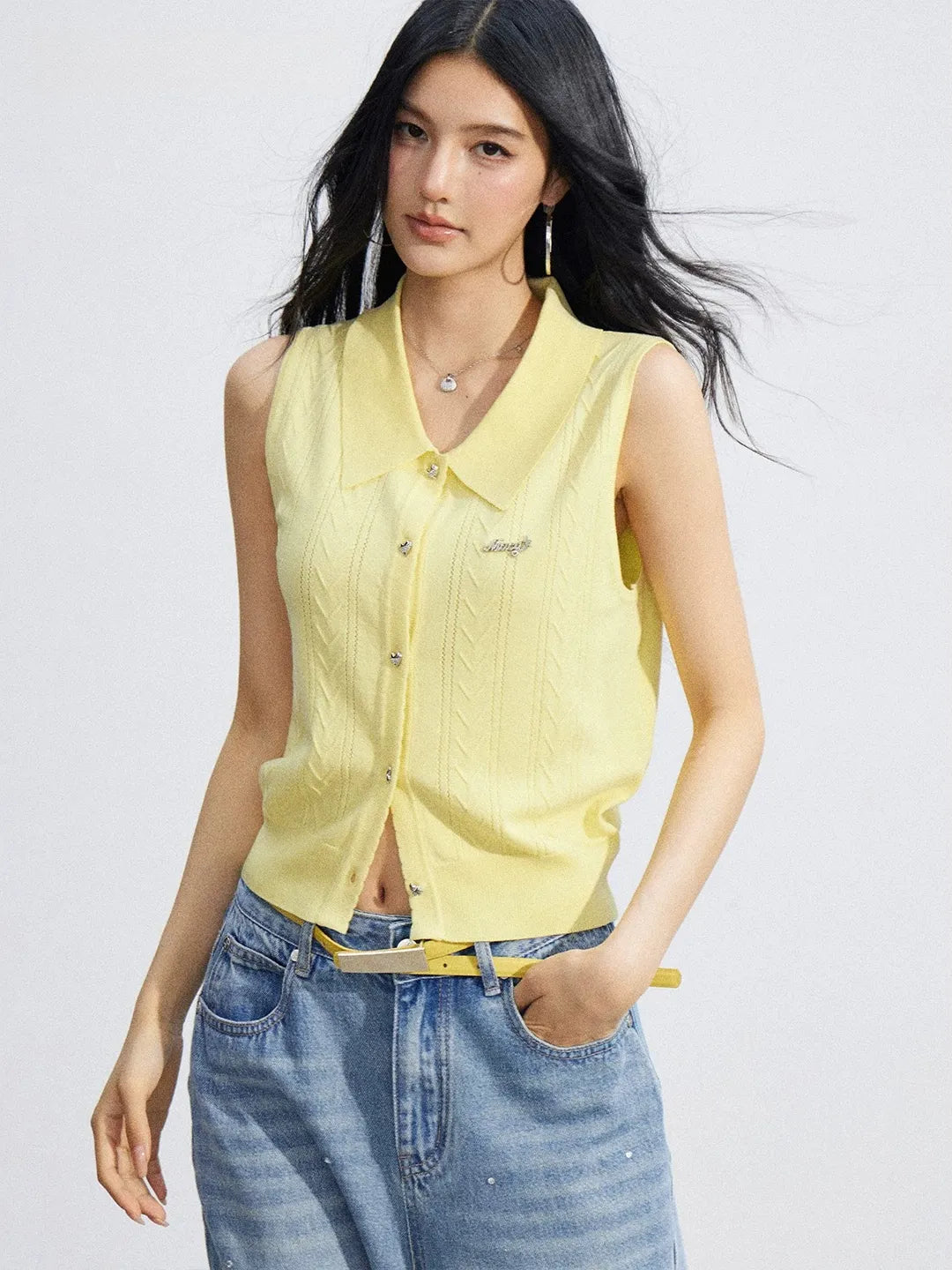 Cooling Touch Sleeveless Polo Knit Cardigan