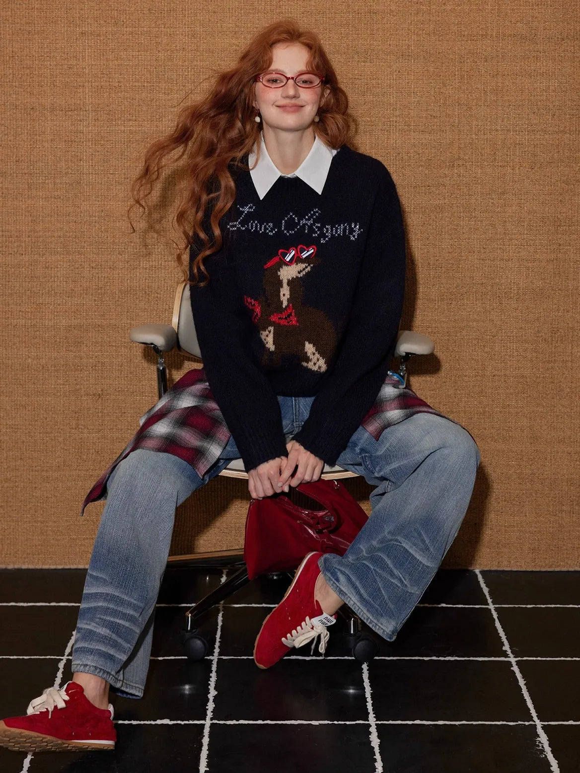 Animal Jacquard Embroidered Knit Sweater