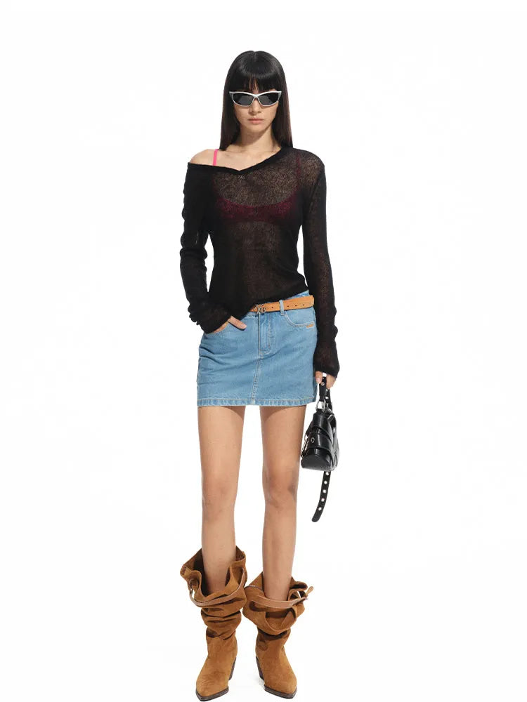 Alpaca Irregular Thin Long-sleeve Blouse