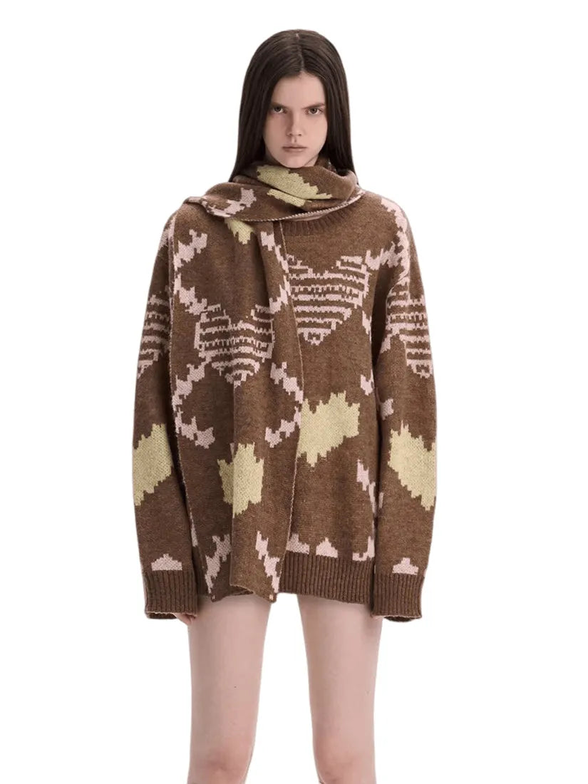Jacquard Knit Sweater & Scarf Set