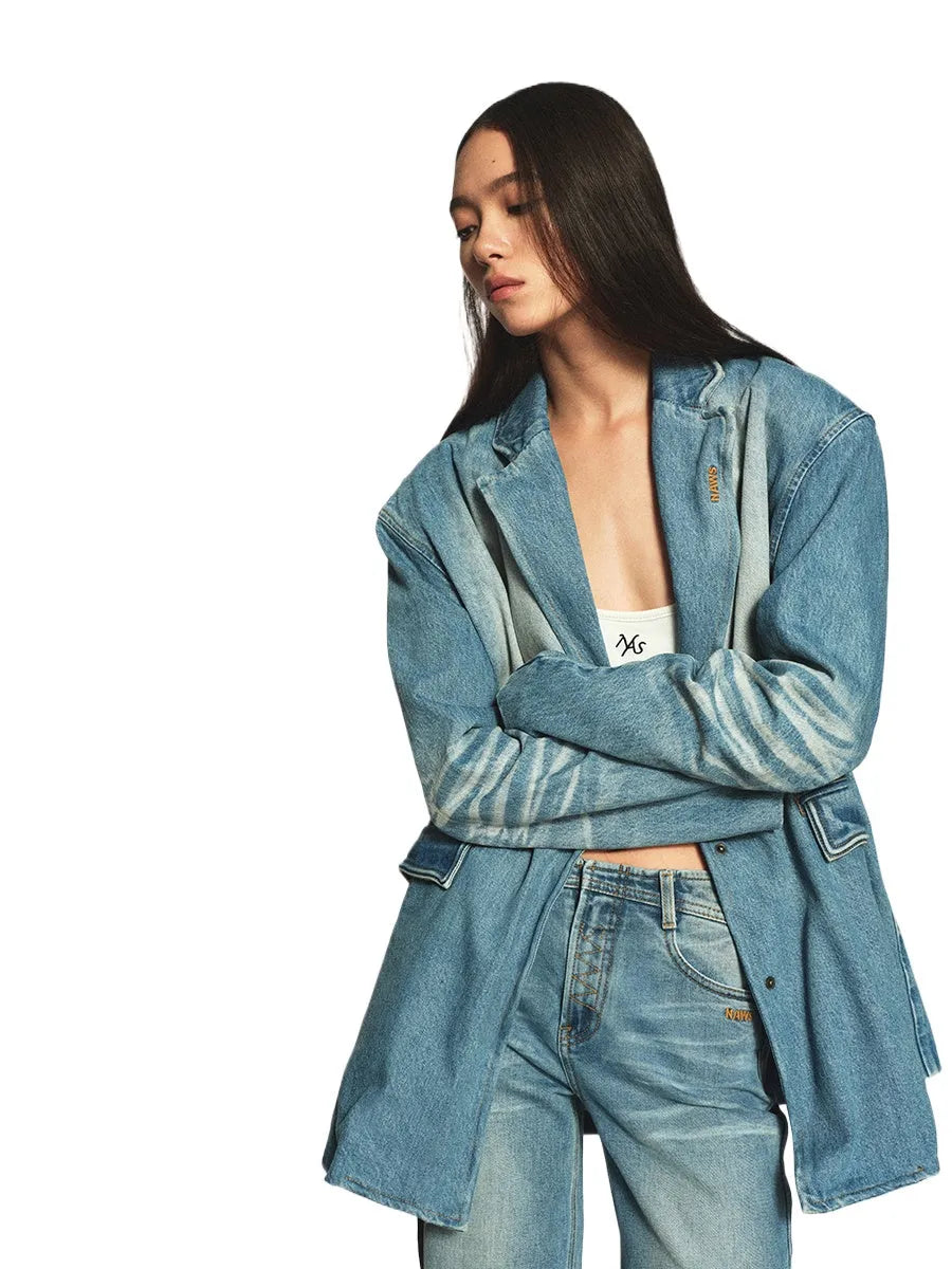 "Caracal Series" Washed Twill Denim Blazer