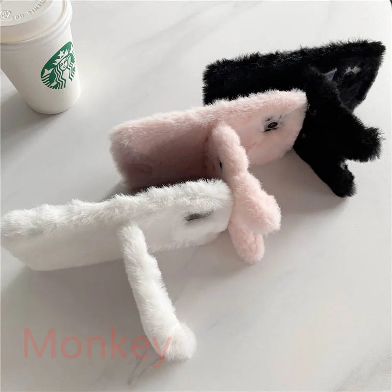 Fur Plush 3D Cat Ears Phone Case For Huawei P40 P30 P20 P10 Lite Mate 20 10 Pro Nova 8 7 8SE 7SE 7I 3I 2I 5T Cute Silicone Coque