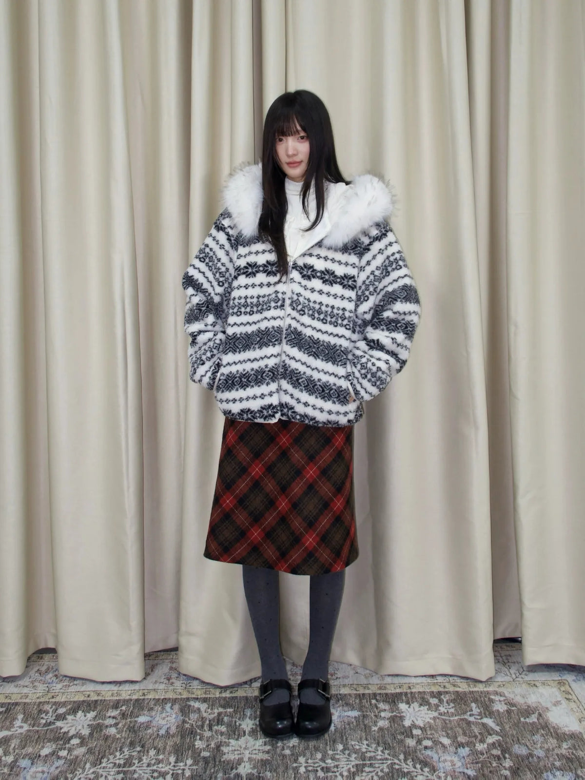 Vintage Plaid Wool-Blend Midi Skirt