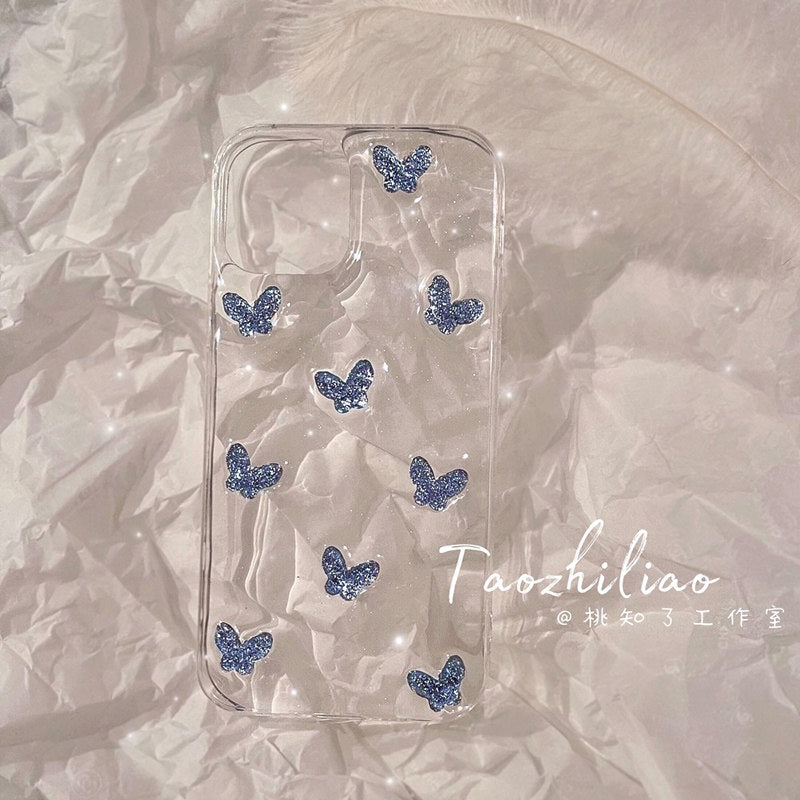 小众深蓝蝴蝶适用iphone15promax手机壳16情侣13苹果16pro透明滴胶12高级感17防摔x少女17promax创意11个性壳