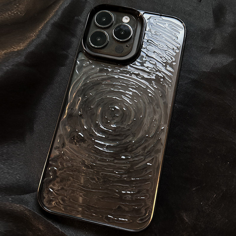 Minimalist 3D Black Edge Ripple Phone Case for iPhone 15 Pro Max, iPhone 14 Pro, Premium Feel, 17 Promax Handmade Original 16 Pro Niche Couple, 16 Anti-fall Cover, X Large Hole