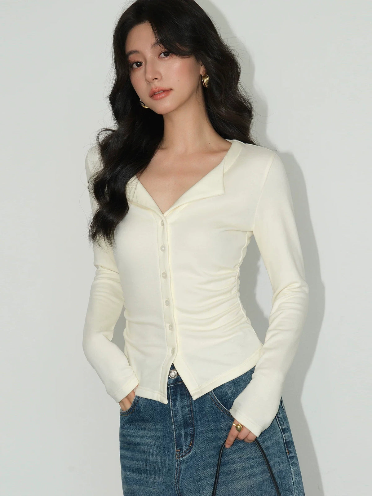 Collar Sculpted Button Cardigan