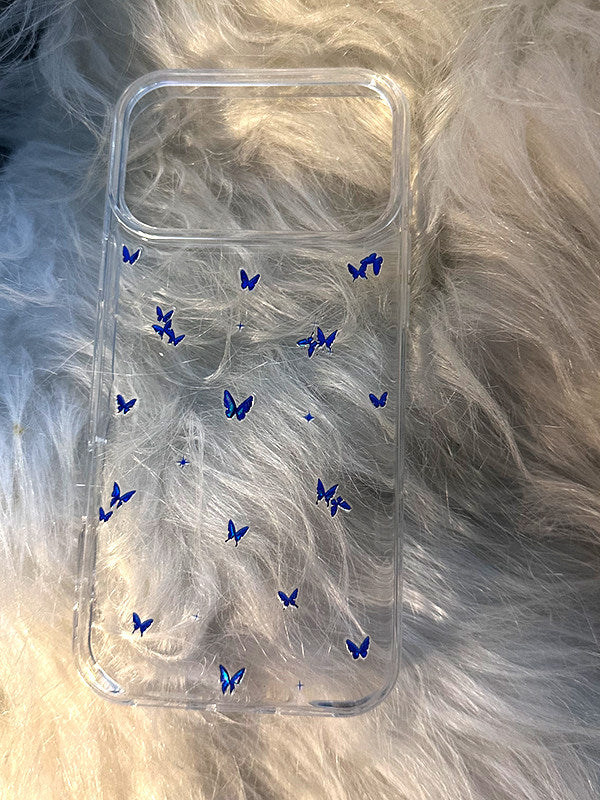 Laser Blue Butterfly Phone Case for iPhone 17Pro Max, 16Pro, Niche 15Pro New, 14 Transparent Premium, 13 Simple Hard Case, 12Pro Anti-fall, 11 Couple X Protective Case Creative