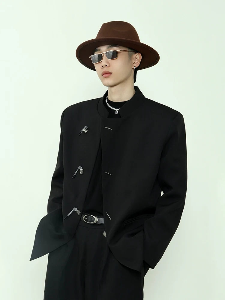 Mandarin Collar Toggle Black Blazer