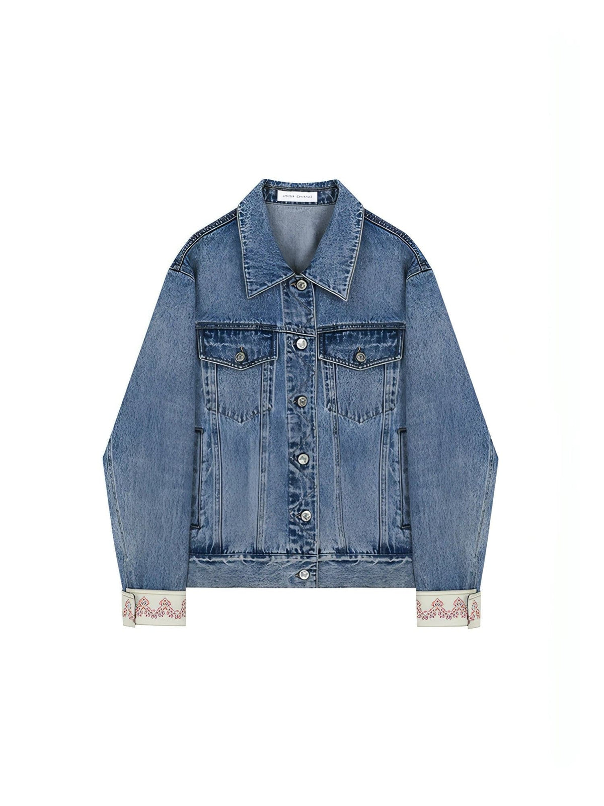 Dark-Wash Denim Jacket with Corduroy Trim