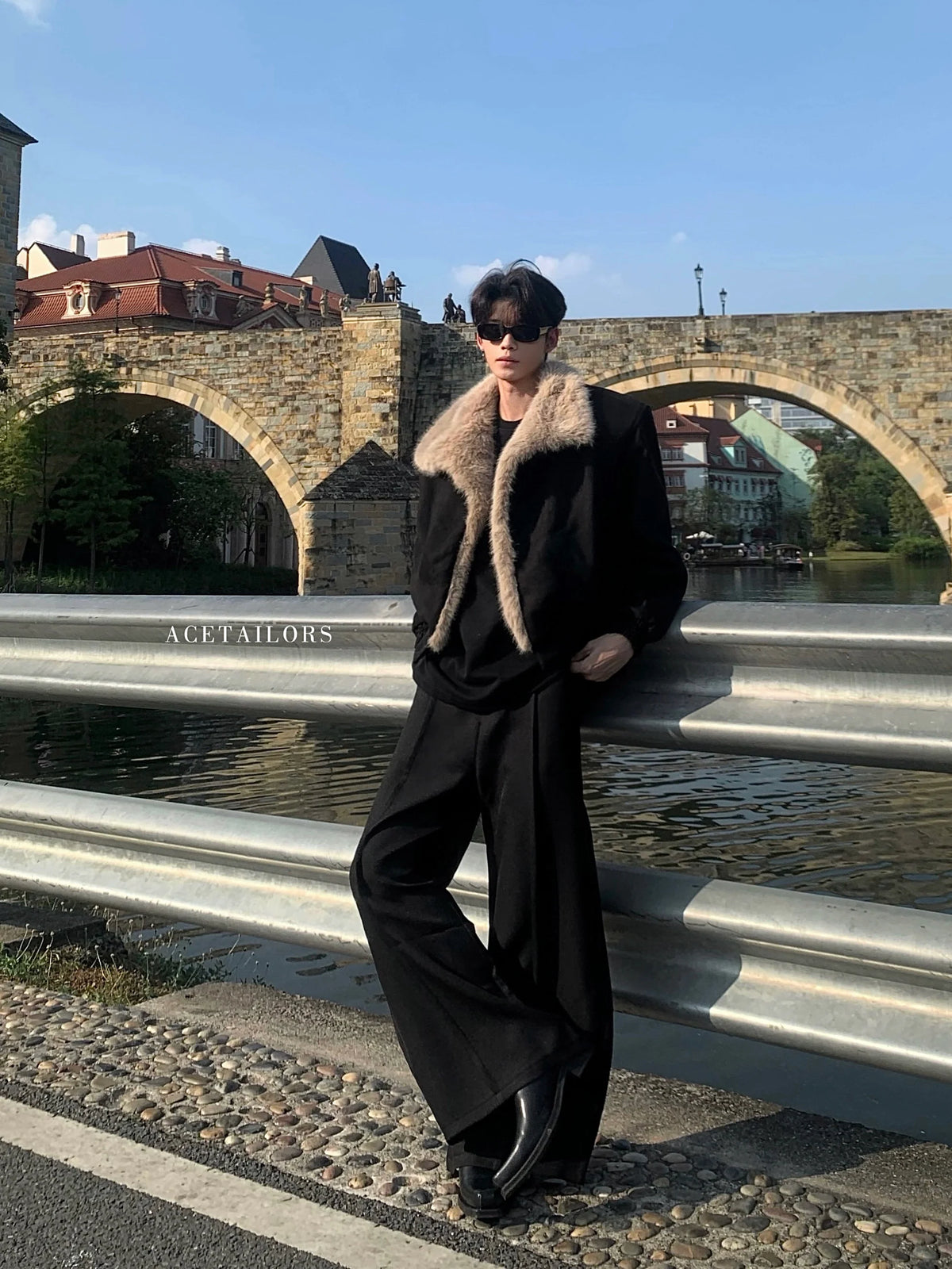 Fur Collar Black Bomber Jacket