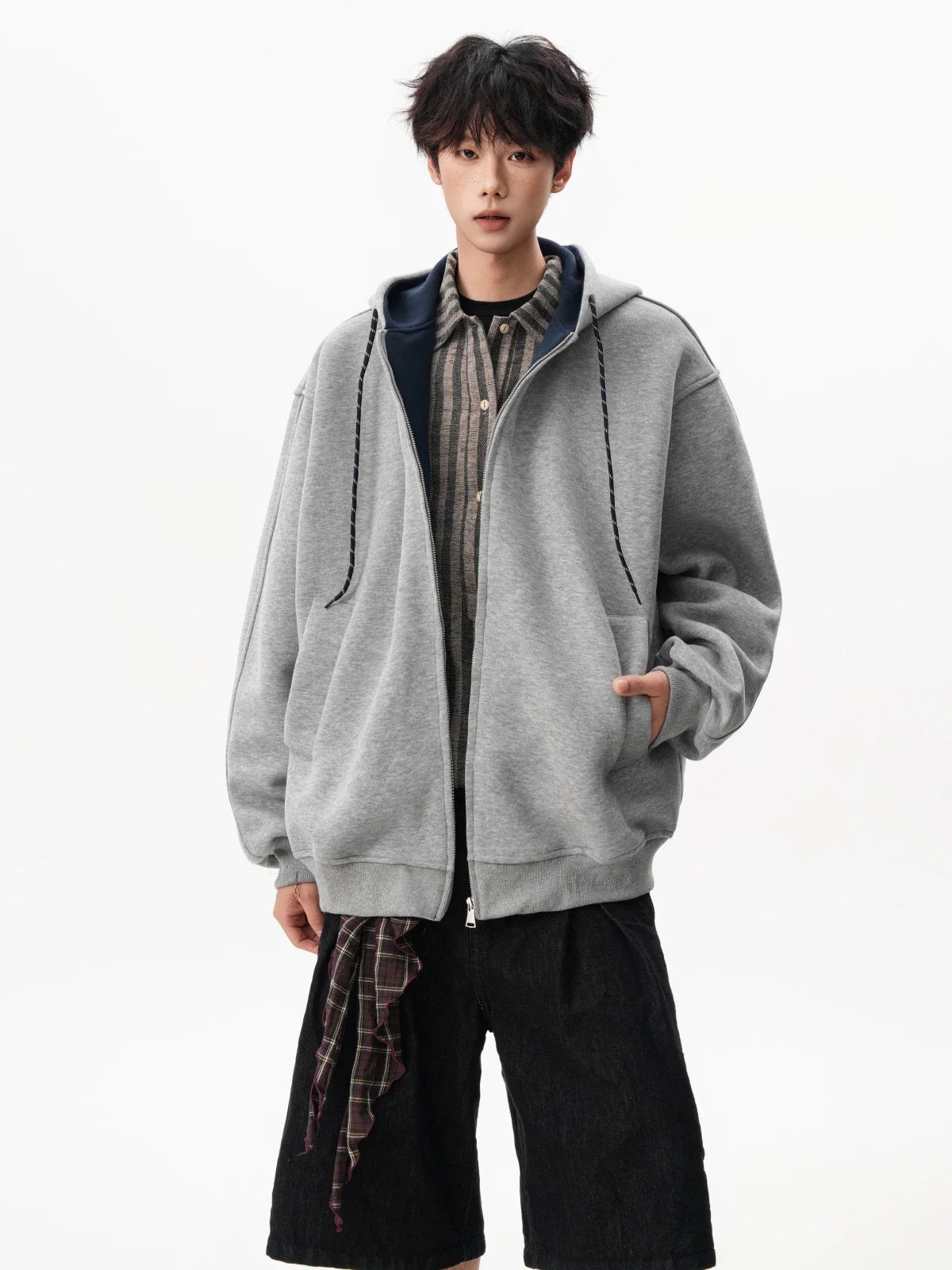 Echo Cord Contrast Zip Hoodie