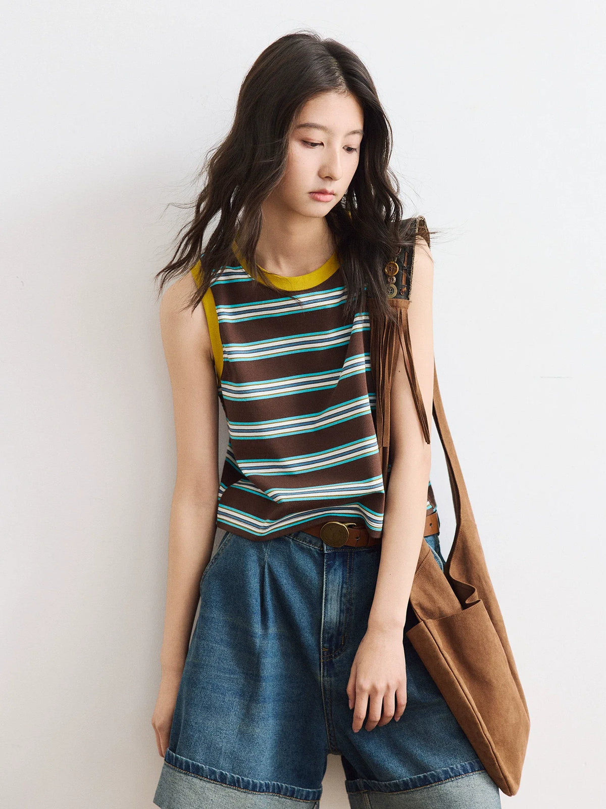 Contrast Trim Striped Knit Tank Top