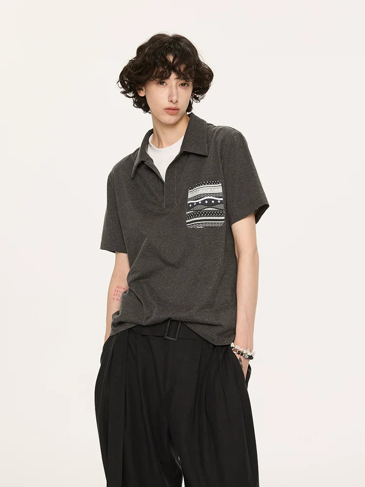 Charcoal Polo with Patterned Chest Pocket