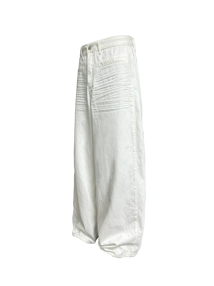 Crisp White Wide-Leg Balloon Trousers