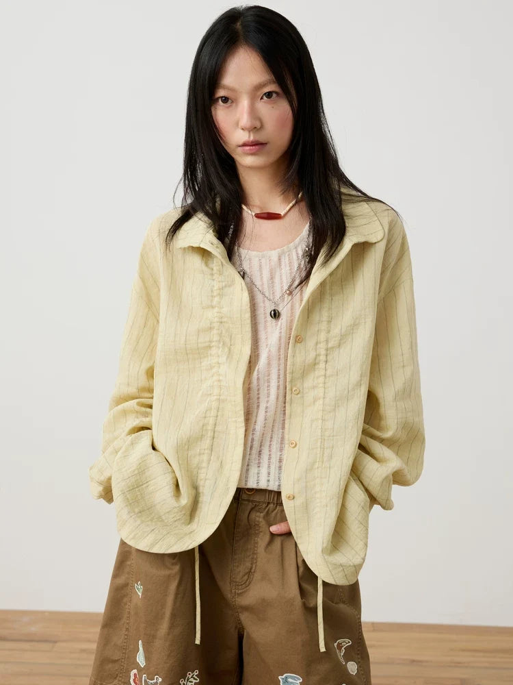 Mandarin Collar Textured Button Blouse