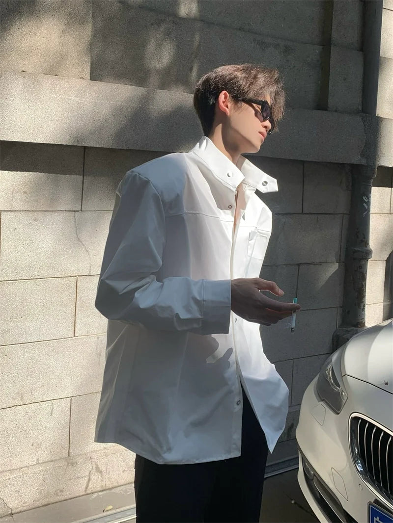 Sculpted Stand-Collar Oversized Shirt