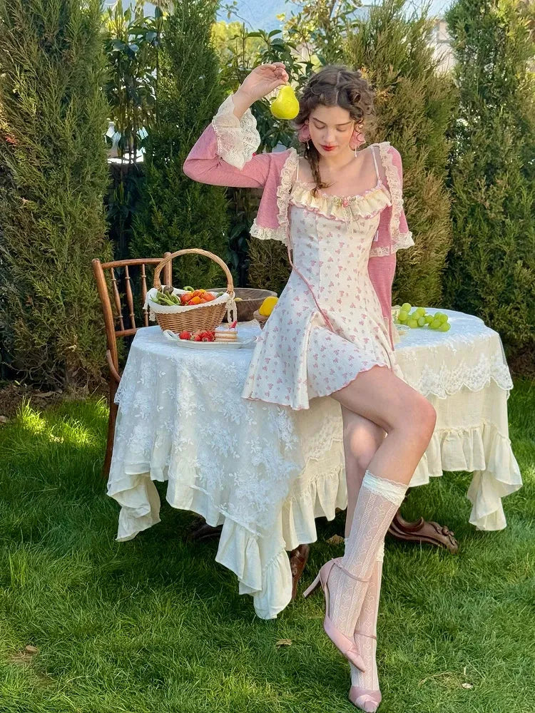 Rose Petite Florist Knit Dress & Cardigan Set