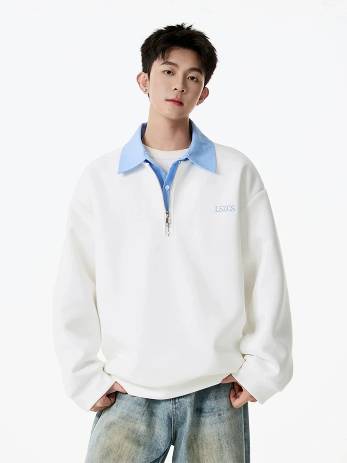 Harbor Crest Contrast-Collar Quarter-Zip Sweatshirt