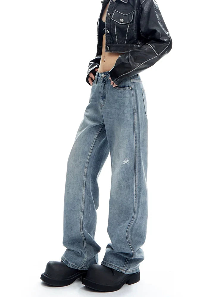 Light Wash Wide-Leg Denim Jeans