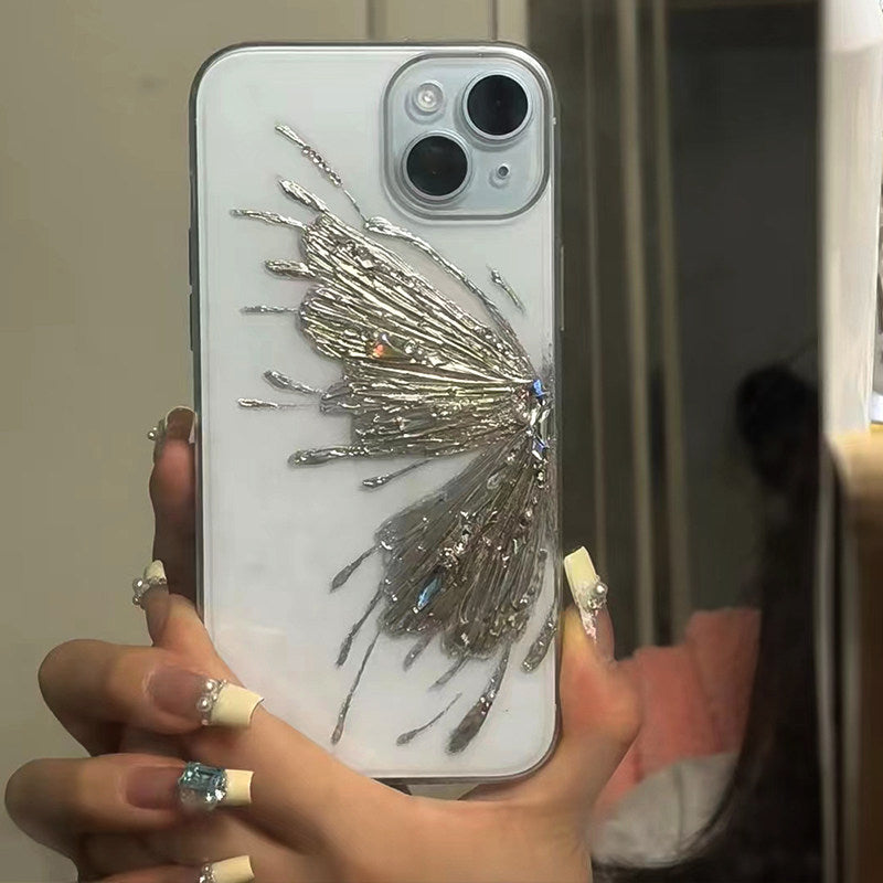 Niche Metal Butterfly 3D Diamond Apple 15 Pro Phone Case iPhone 14 Pro Max Premium 16 Pro Max New 16 Pro Transparent 13 Butterfly 12 Anti-fall Case 11 Couple 17