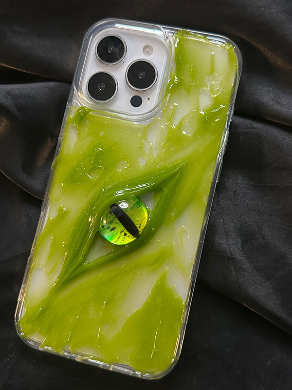 Creative Fluorescent Green Eyes Case for iPhone 16 Pro, 14 Pro Max, High-End Feel 13 Pro Max New Model, 15 Pro, 3D 13 Pro Original, 12 Large Hole Anti-Drop, 13 Hard Case x