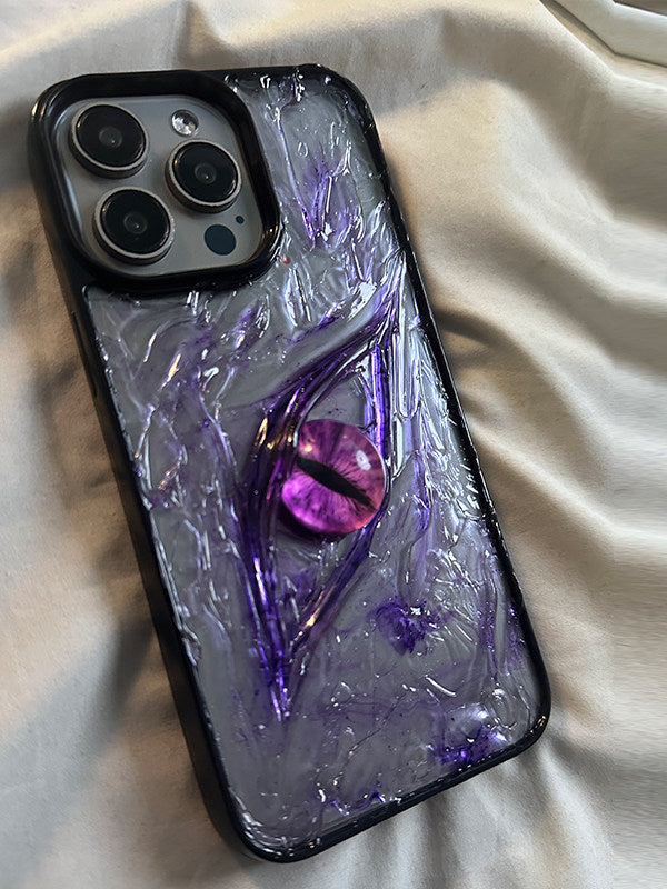 Niche Ice Crystal Dark Purple Eye Black Edge Case for iPhone 16 Pro Max 15 Pro Premium Feel 17 Pro Large Hole 14 Pro Creative 12 Personalized 11 Couple 13 Protective Cover X Anti-drop