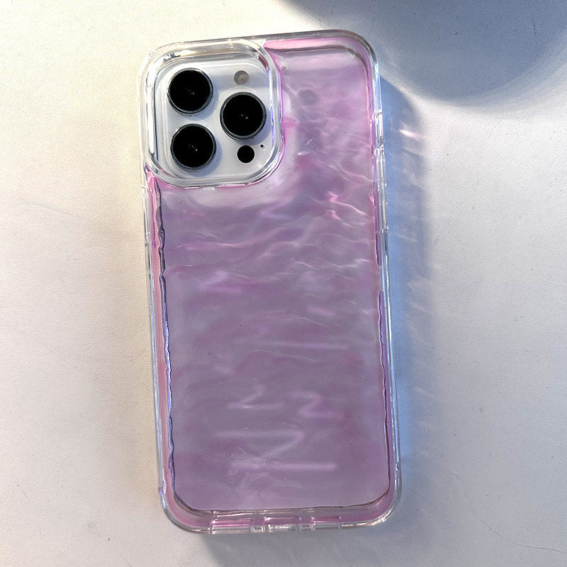 Original Pink Water Surface Phone Case for iPhone 16 Promax Apple 15 Pro iPhone 14 Promax Premium 13 Niche 15 3D 17 Pro Transparent 11 Anti-fall 16 Couple XR Solid Color