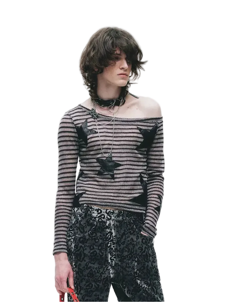 Asymmetric Sheer Knit Off-Shoulder Top