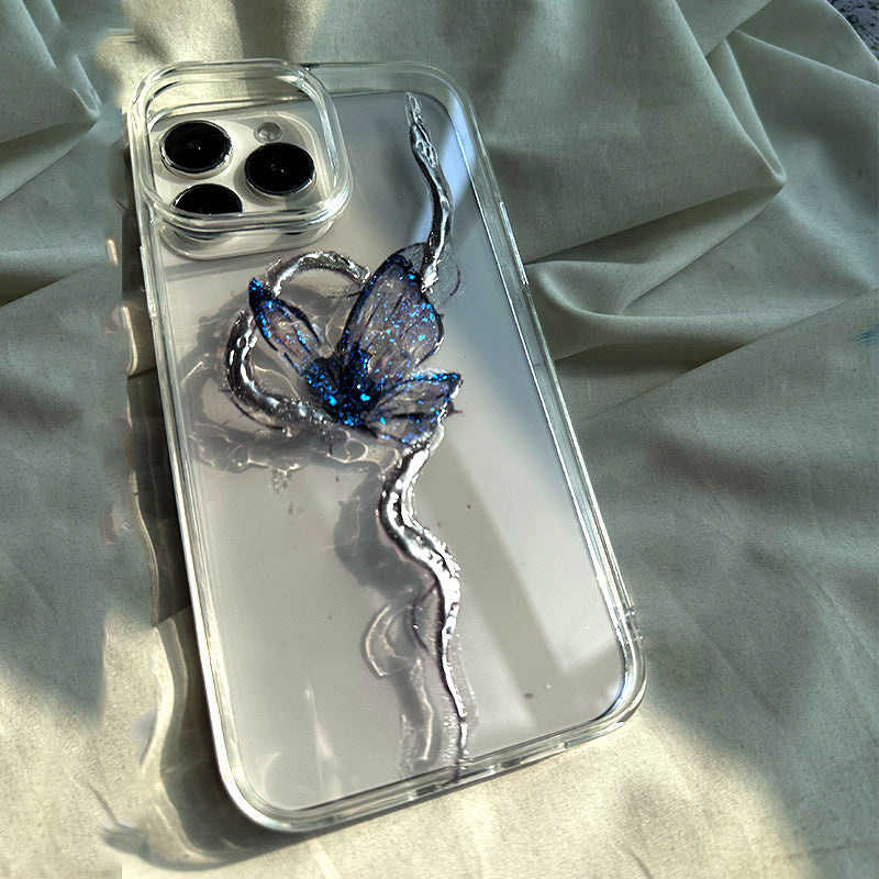 个性蝴蝶与银蛇适用苹果16Promax手机壳iPhone14Pro高级感17Promax新年15Pro透明11新款12防摔保护16硬壳情侣