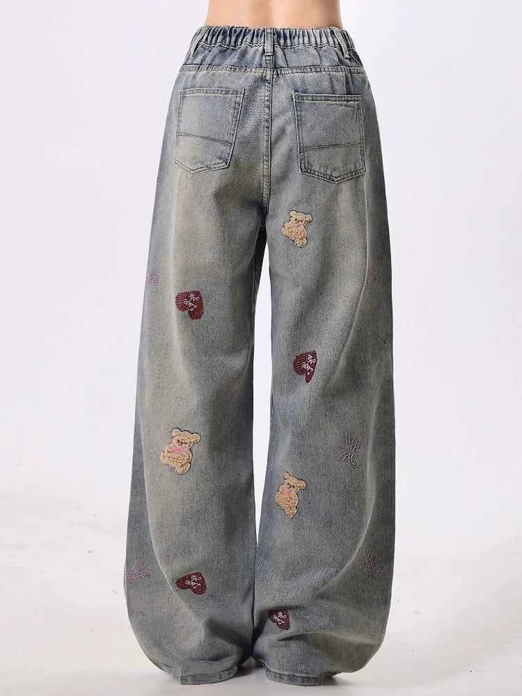 Distressed Teddy Bear Wide Leg Jeans