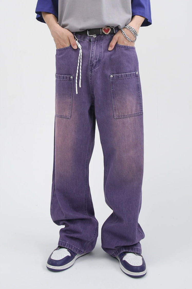 Purple Washed Wide-Leg Carpenter Jeans