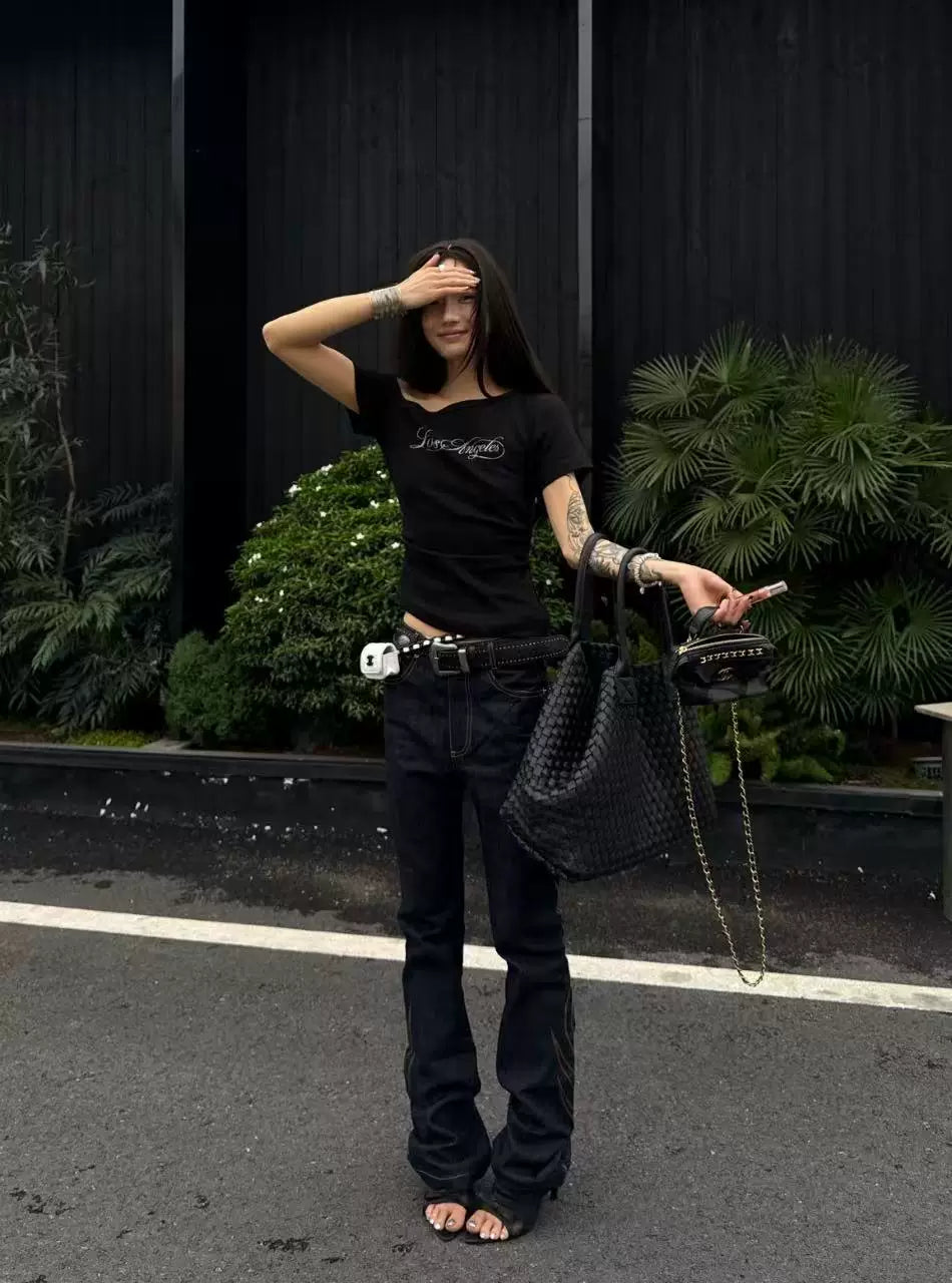 Totem Chain Embroidered Slim Flare Jeans