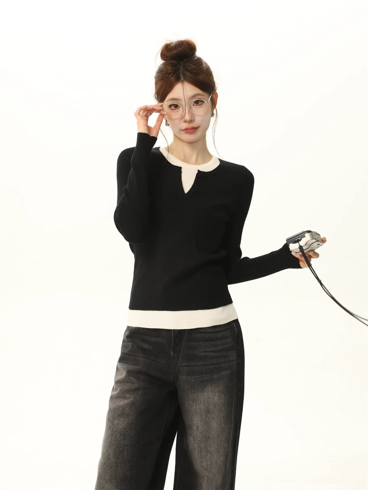 Color-Block Long-Sleeve Knit Sweater
