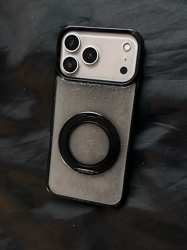 New Transparent Black Glitter Rotating Kickstand Phone Case for iPhone 17, iPhone 16 Pro Premium Feel, iPhone 15 Pro Personalized, iPhone 14 Pro Niche Couple Style, iPhone 13 Drop-proof, iPhone 12 Large Hole, iPhone 11 Simple X Hard Case