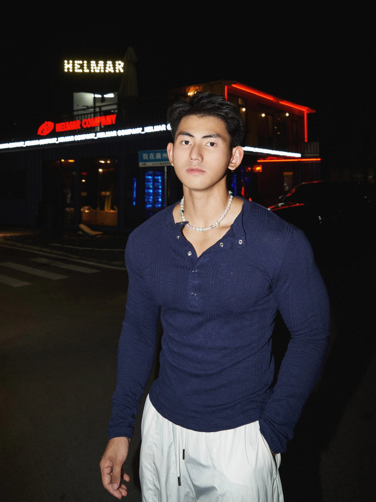 Simple Slim-Fit Solid Color Knit Shirt