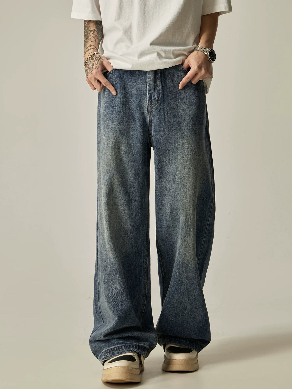 Vintage Clean-Fit Washed Straight-Leg Jeans