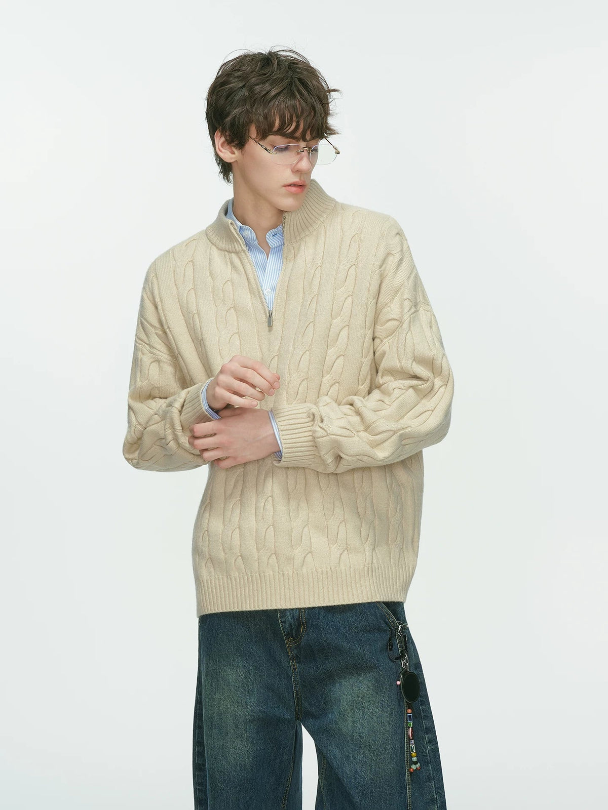 Auburn Studio Cable-Knit Half‑Zip Sweater
