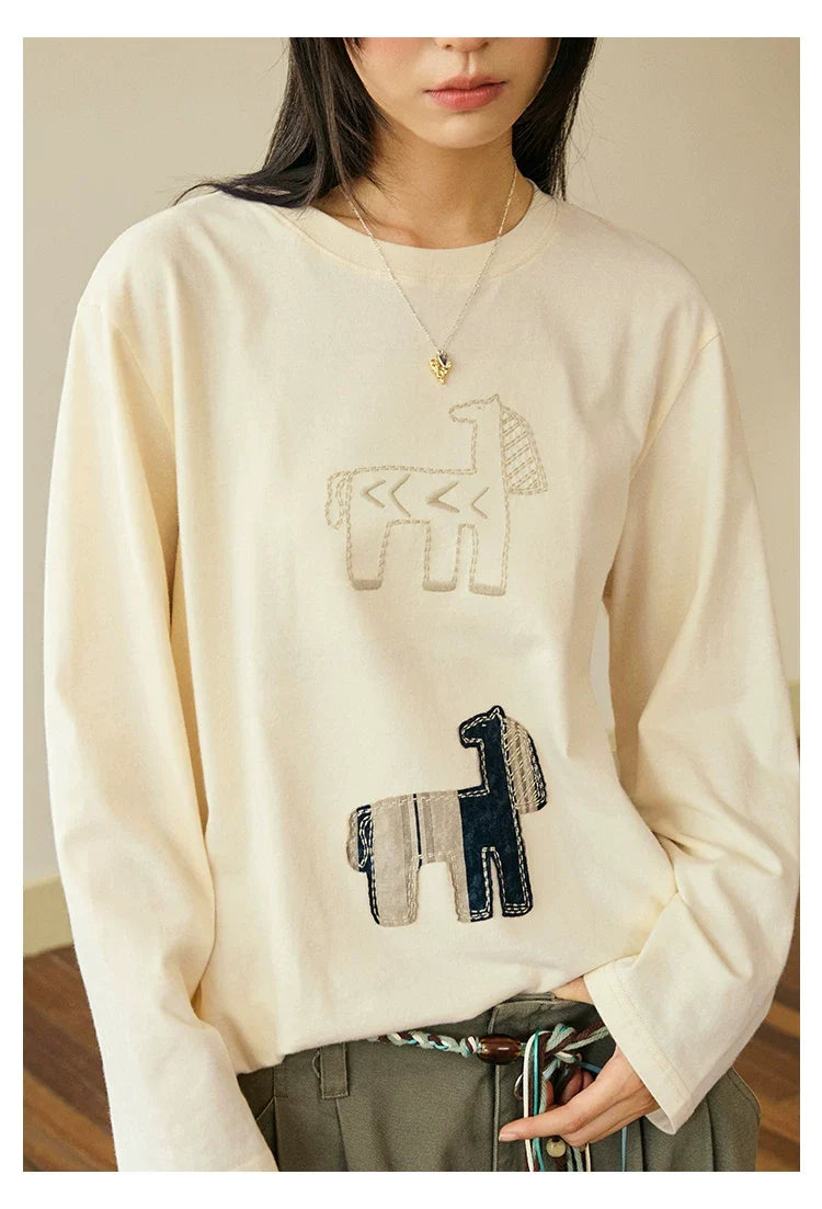 Abstract Horse Patch Long Sleeve T Shirt
